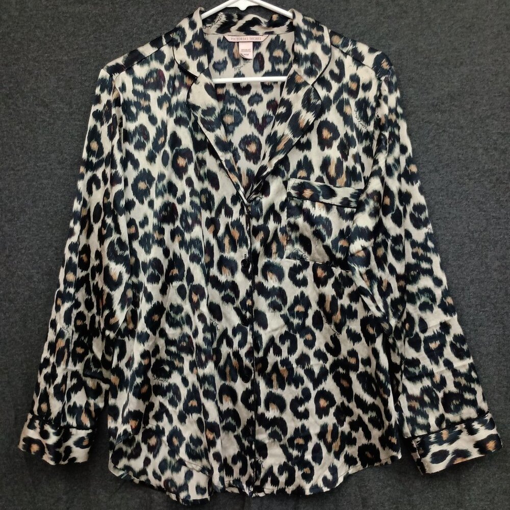 Victorias Secret Leopard Print Satin Pajama Top Womens M Loungewear Y2K Glam